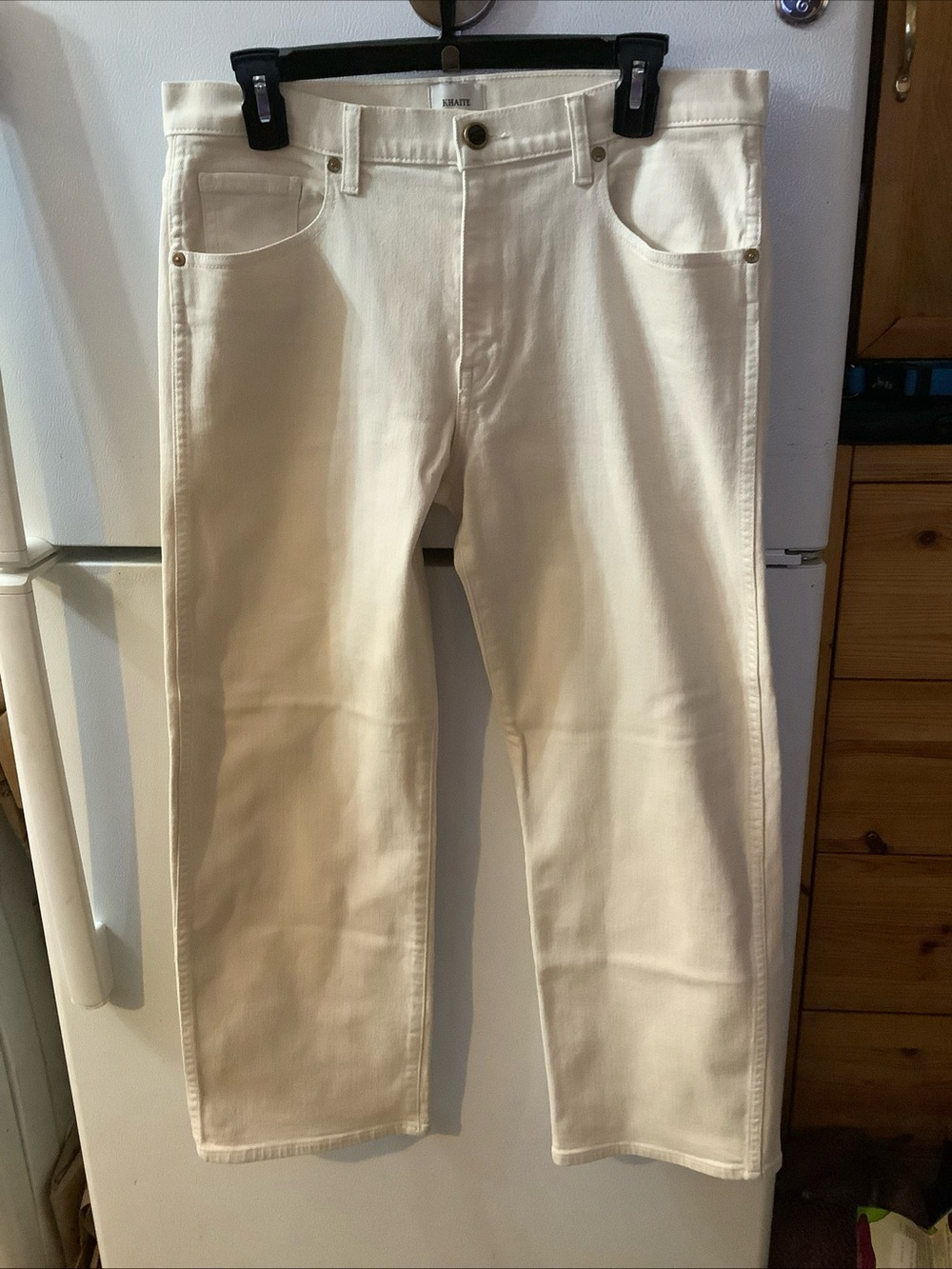 Khaite Wendell Cropped Wide Leg Jeans Size 30 Ivory Cream Denim Stretch - Picture 2 of 10